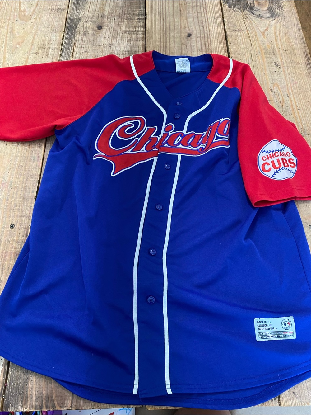 Chicago Cubs Blue & Red Baseball MLB Jersey Full Front Button Men ZL Dynasty